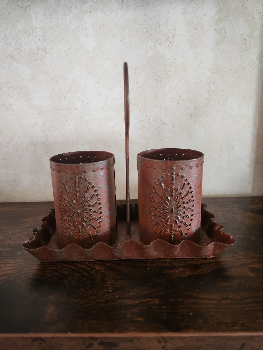 Rustic Pierced Metal Candle Holder